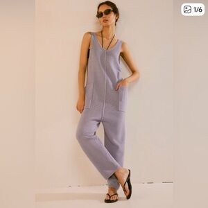 [Free People] Hailee Lilac/Soft Purple Sweater Waffle Knit Jumpsuit NWOT Sz L